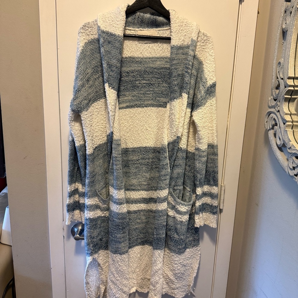 Hinge Cozy Blue and White Cardigan Sweater